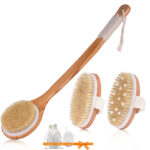 Cepillo de baño con cerdas naturales, escobilla exfoliante de madera para masaje corporal en la ducha