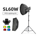 Luz LED de vídeo, luz blanca continua + Softbox de rejilla de panal de 60cm + Kit de soporte de luz de 2,8 m