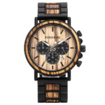 Reloj de madera para hombre, cronógrafo, militar, de cuarzo