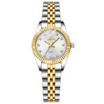 Reloj de cuarzo clásico dorado y plateado para mujer, reloj elegante femenino