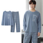 Conjunto de Pijamas de estilo minimalista para hombre, ropa de dormir de algodón de manga larga