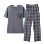 Conjunto de pijama de algodón tejido para hombre, ropa de dormir