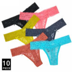 Bragas transparentes para mujer, Tanga de encaje, lencería suave, bragas de tiro bajo, 10 unidades por lote