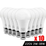 Bombilla LED E27 de 10 piezas, lámpara de mesa de potencia Real, AC220V, 240V, 18W, 15W, 12W, 9W, 6W, 3W