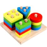 Juguetes Montessori de formas geométricas y colores para niños, bloques de madera, juegos a juego de cuatro columnas, juguete educativo de aprendizaje