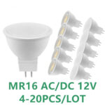 Bombilla LED GU5.3 de 4 20 piezas, foco de baja presión, CA/CC, 12V, MR16, 3W, 5W, 6W, 7W, luz de 120 grados, 38 grados, estudio, cocina, hogar